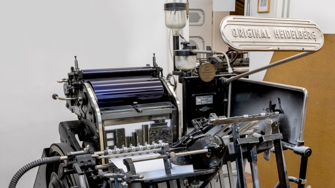 Heidelberger Tiegel in der Druckerei des Museums